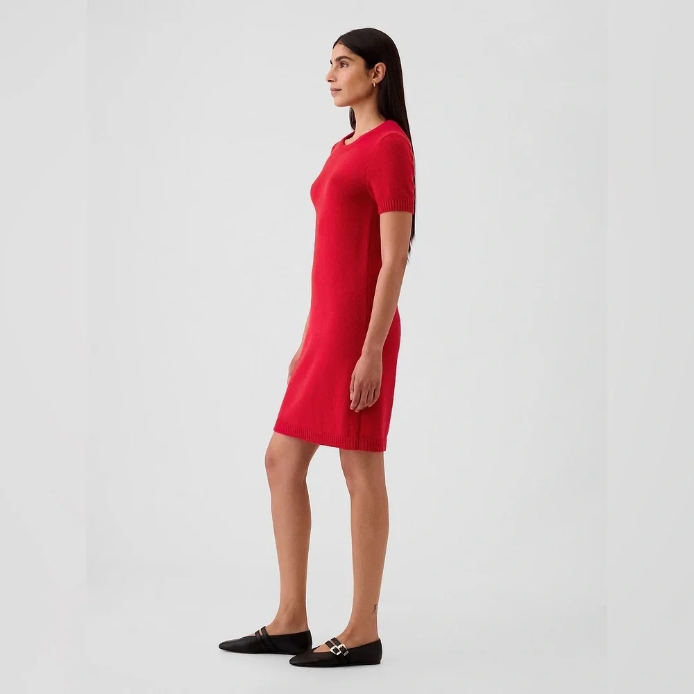 GAP CashSoft Mini Red Knit Short Sleeve Crewneck Sweater Dress Size Large NWT - Picture 3 of 11